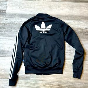 adidas Originals Black Track Jacket with White Trefoil & Stripes
